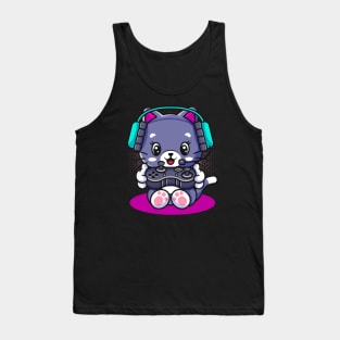 Cute Kawaii Gaming Cat Manga Kitten Gamer Tank Top